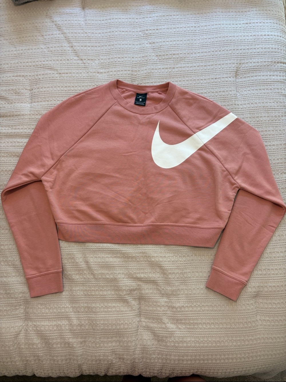 Nike Women's Small Dusty Rose Cropped Crew Sweatshirt with White Swoosh